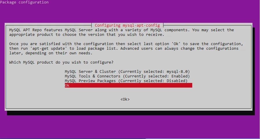 MySQL apt repository installation options