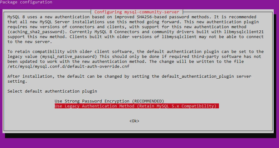 MySQL authentication plugin selection